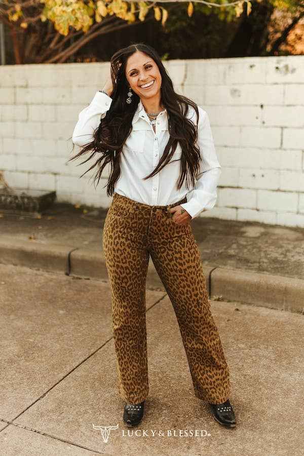 Brown Leopard High Rise Trouser Jeans 31.5in Inseam