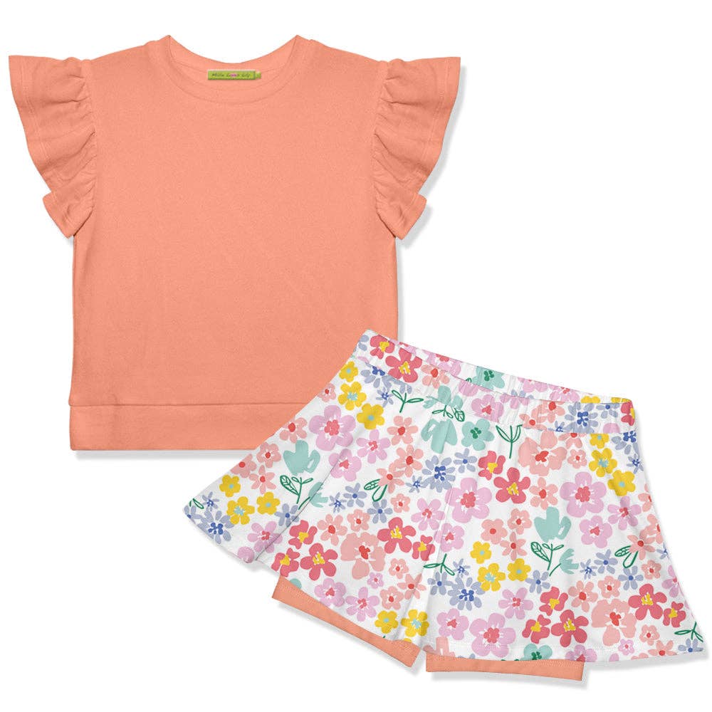 Coral Terry Top & Floral Skort, skort, terry top, coral, girls, coral, shorts, set