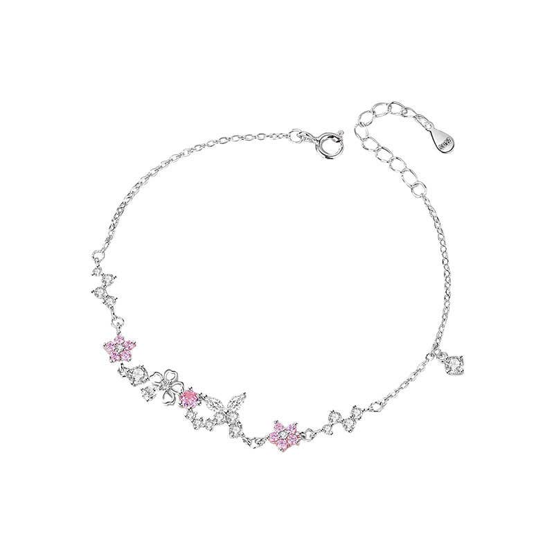 Sterling Silver Cherry Blossom Butterfly Bracelet
