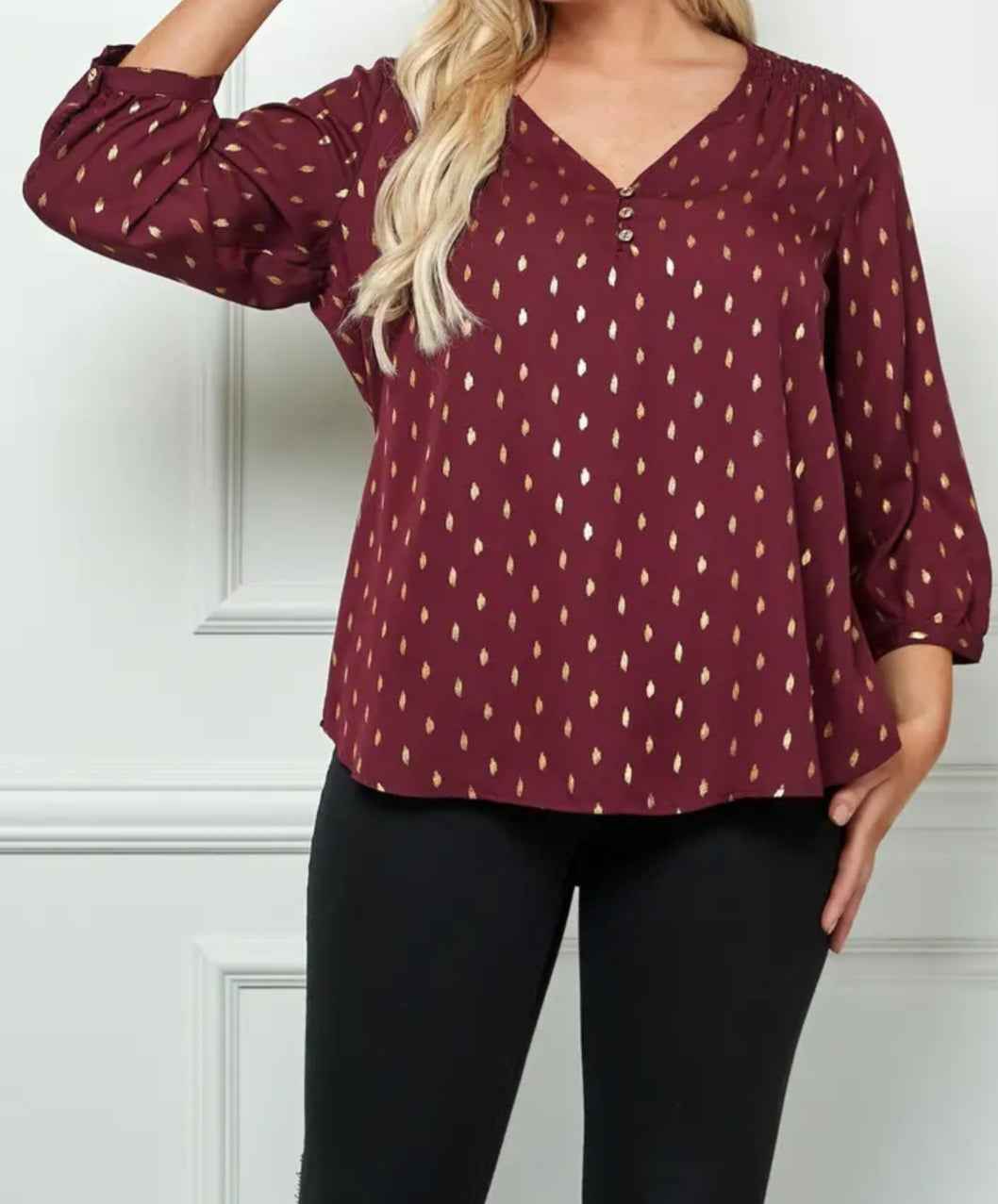 Plus Size Foil Burgandy Blouse