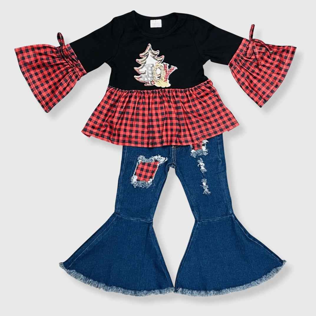Girls Buffalo Plaid Joy Bell 2 Piece