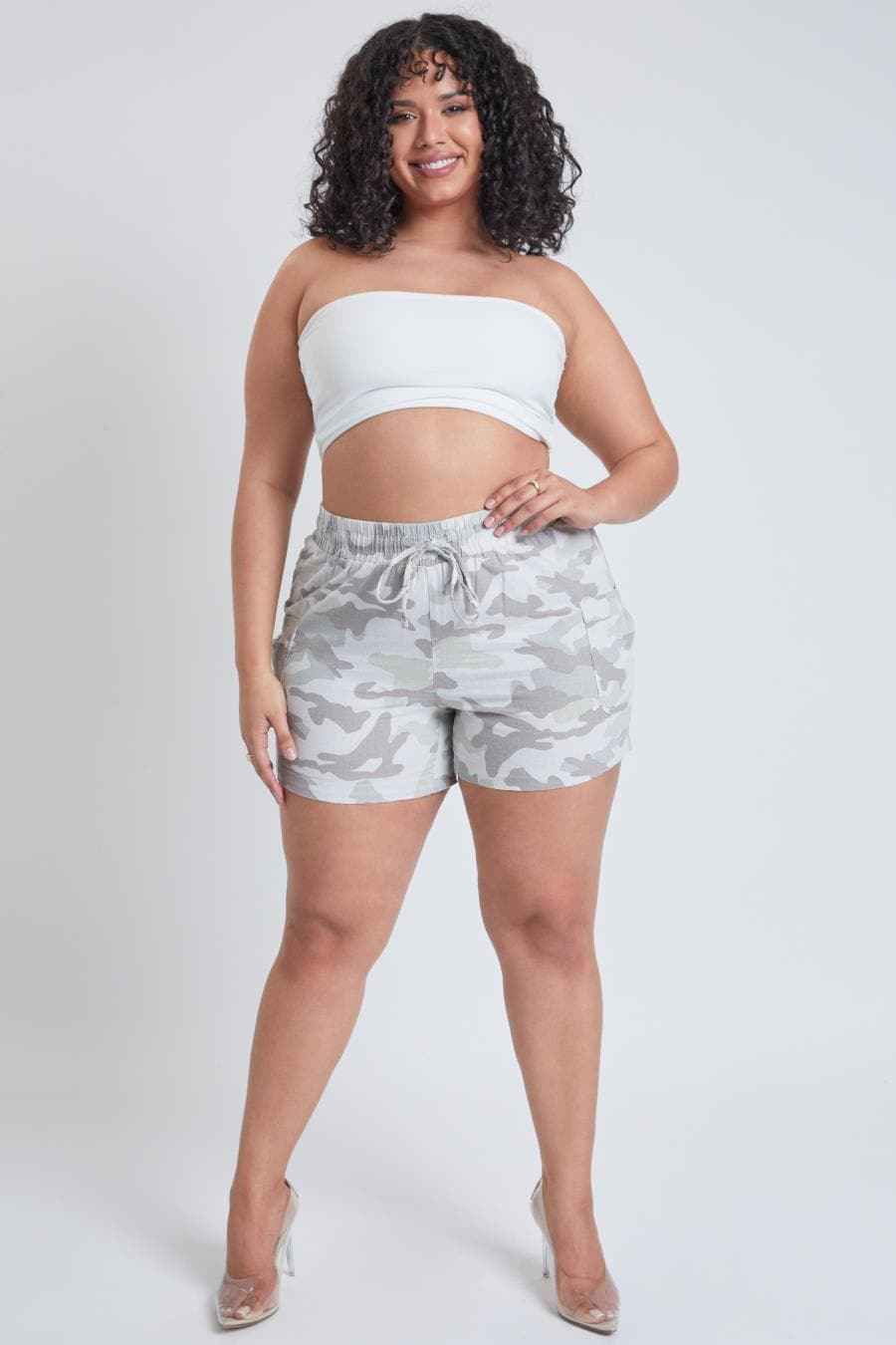 Plus Linen Shorts With Shirred Patch Pockets-ES2651LN