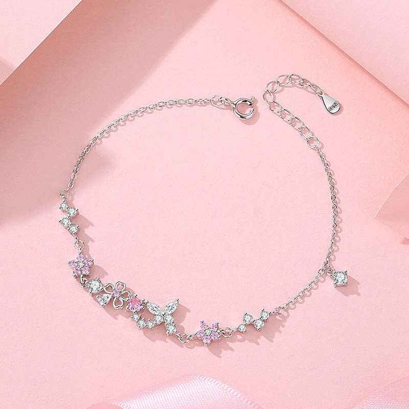 Cherry Blossom Butterfly Bracelet in 925 Sterling Silver