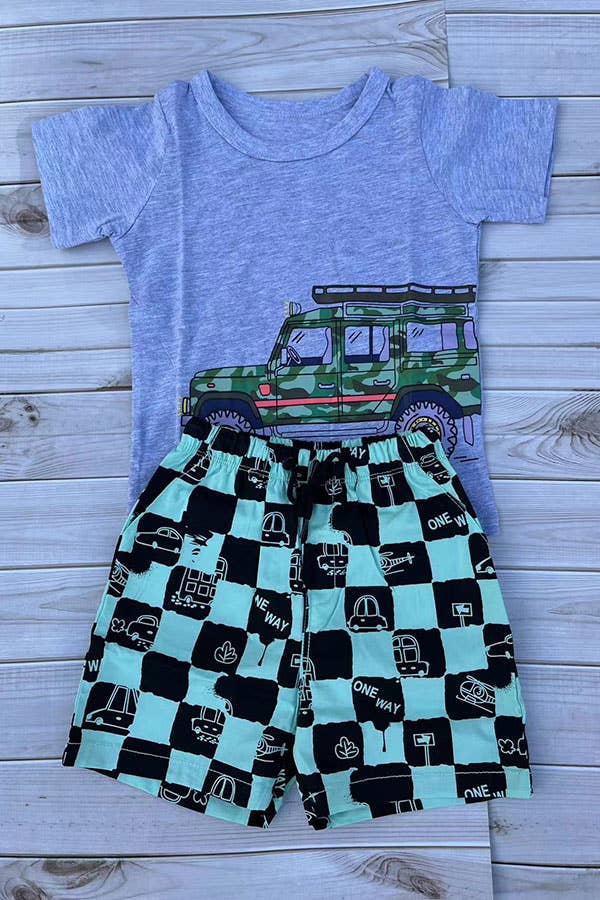 Boys Car Print Short Set