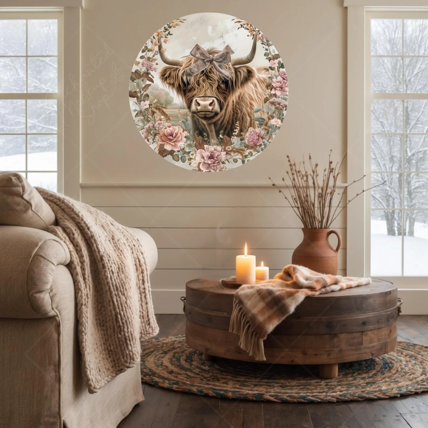 Preppy Highland Door Wreath -Sign & Wall Decor  - Sweet and Sassy Boutique