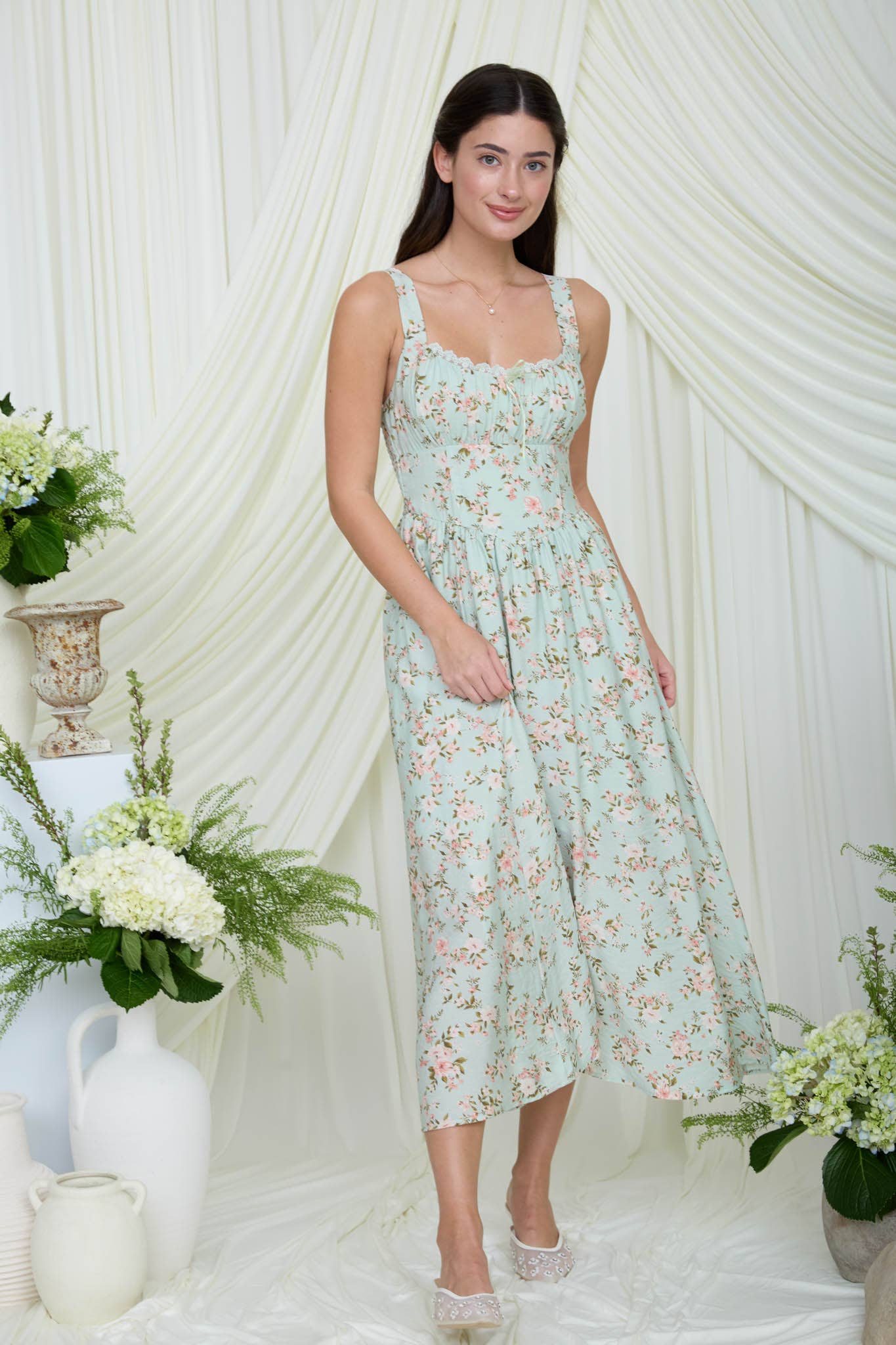 Floral Corset Sleeveless Midi Dress