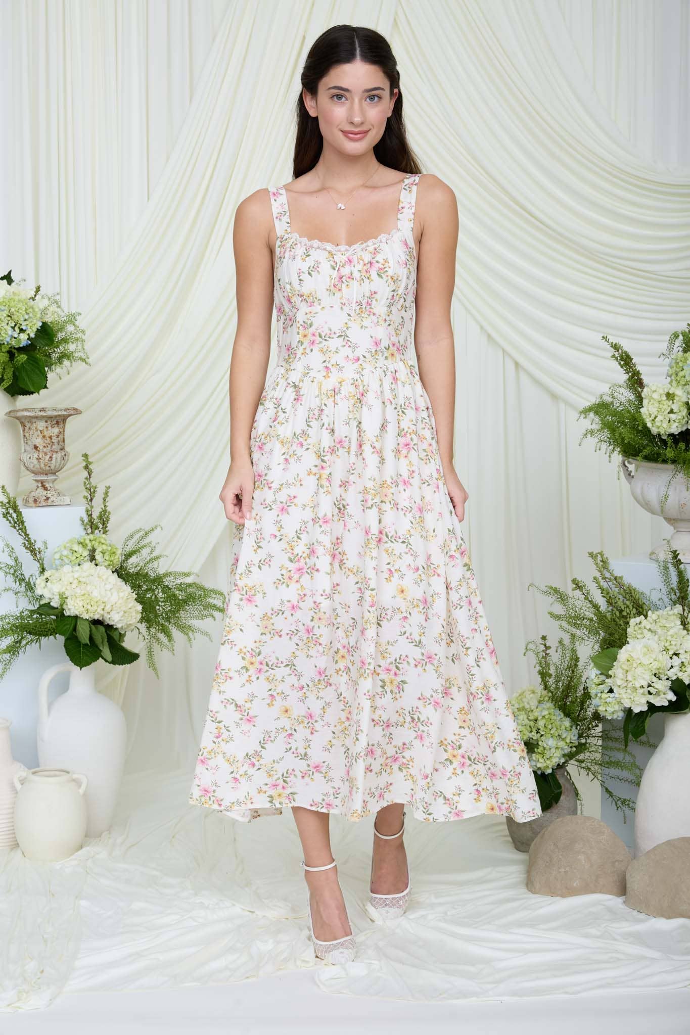Floral Corset Sleeveless Midi Dress