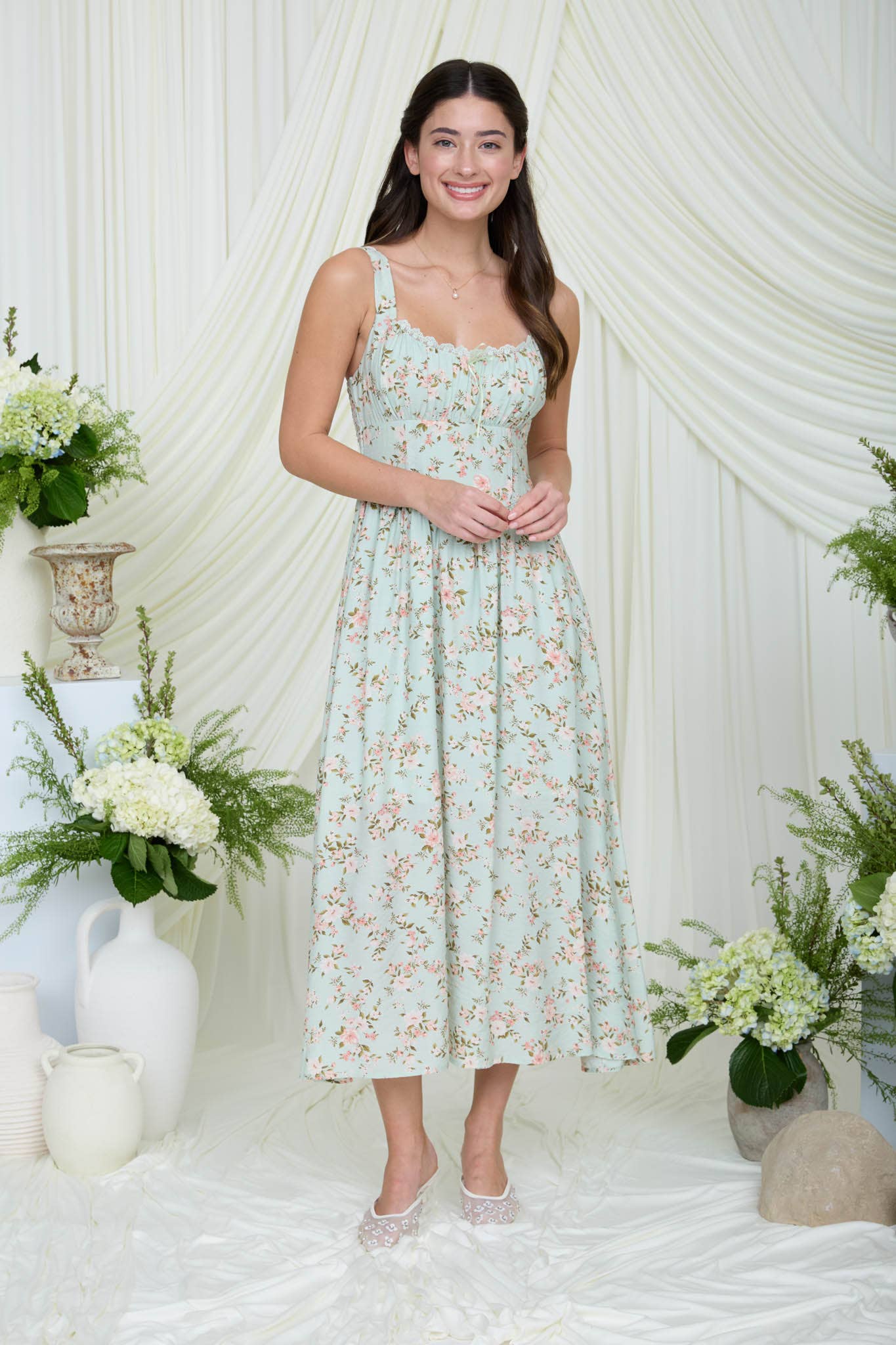 Floral Corset Sleeveless Midi Dress