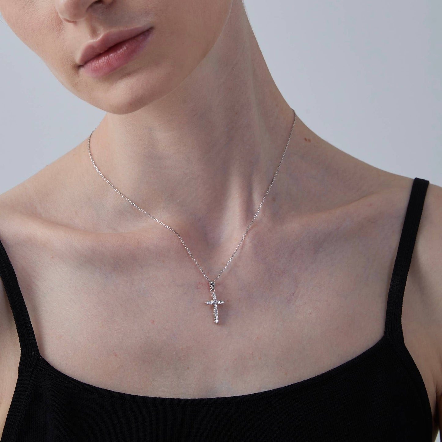 Sterling Silver Moissanite Cross Pendant Necklace