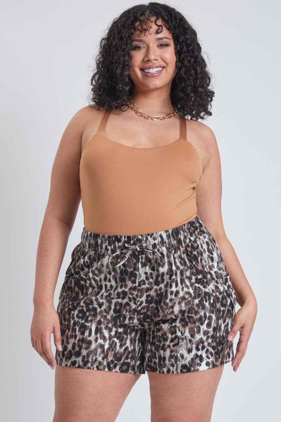 Plus Linen Shorts With Shirred Patch Pockets-ES2651LN