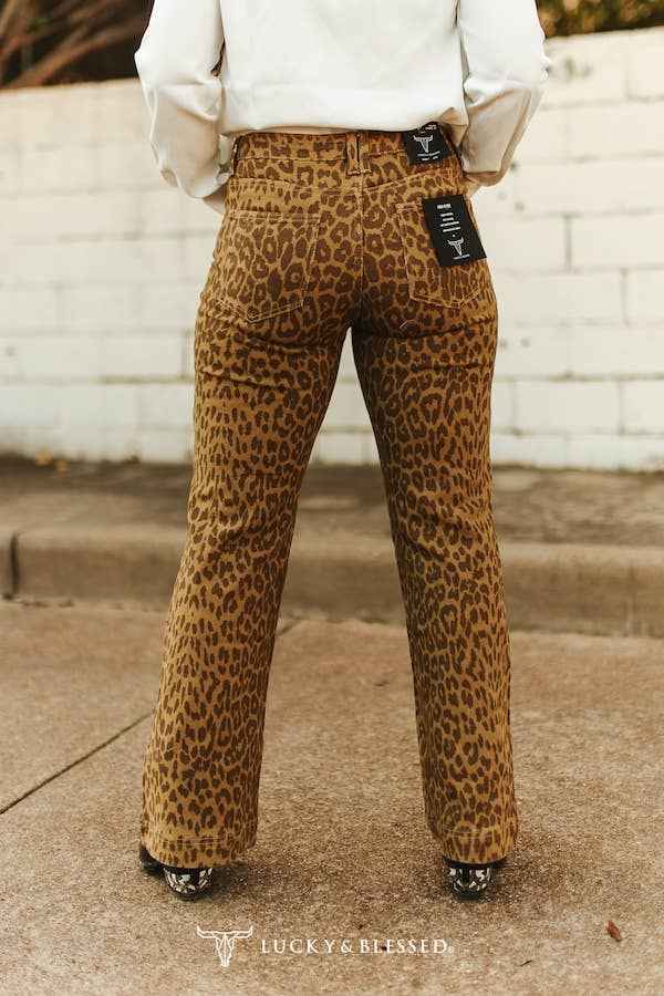 Brown Leopard High Rise Trouser Jeans 31.5in Inseam