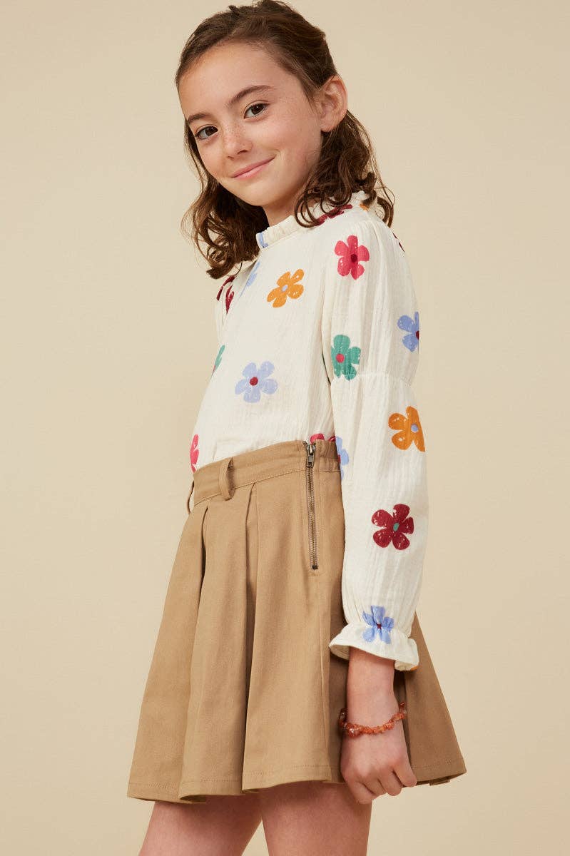 Girls Floral Print Gauze Peasant Top
