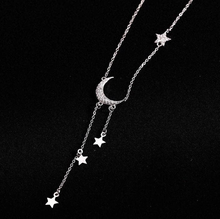 Moon Star Necklace in Sterling Silver