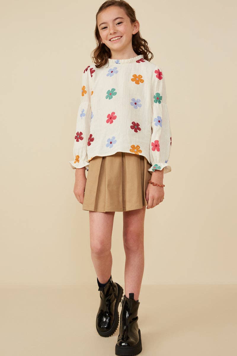 Girls Floral Print Gauze Peasant Top
