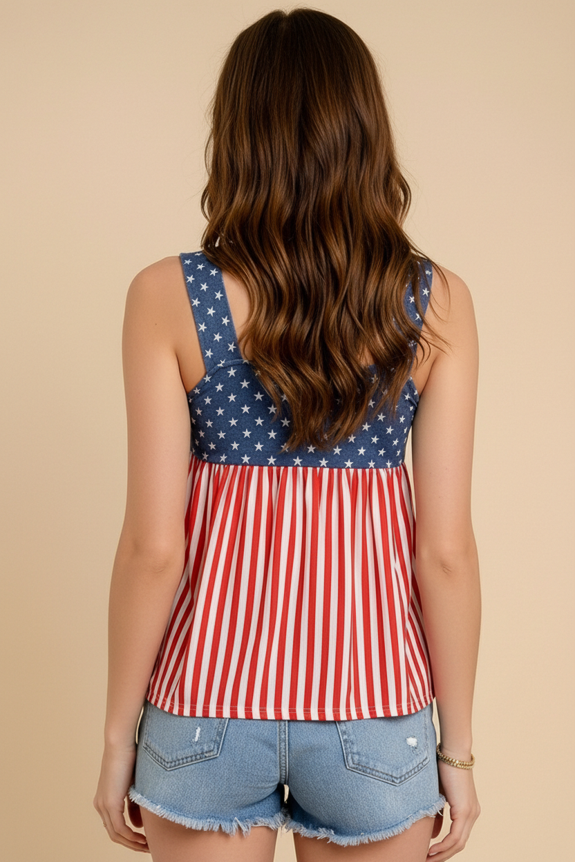 Patriotic American Flag Babydoll Tank Top