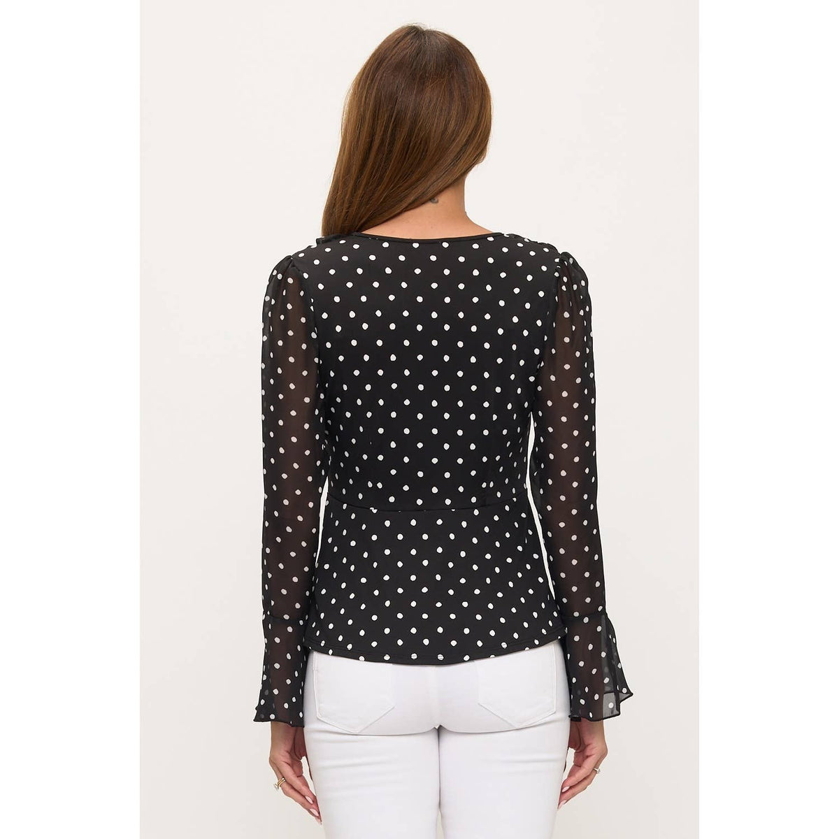 Bell Sleeve Polka Dot Peplum Top