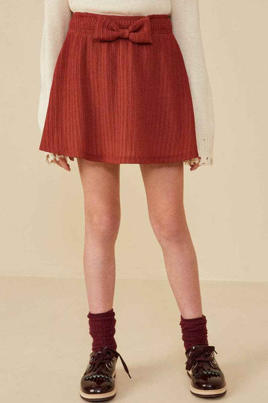 Girls Bow Detail Ribbed Knit Elastic Waist Skirt