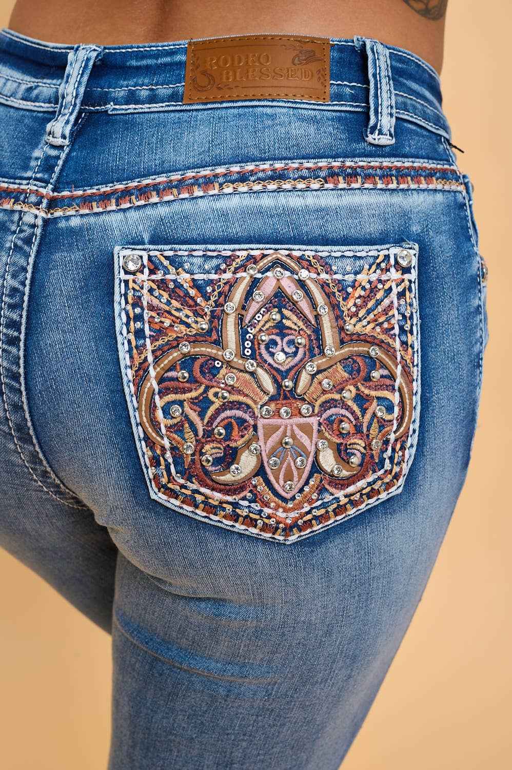 B-202430 HIGH WAISTED BOOTCUT STRETCHY WOMEN'S BLING JEANS