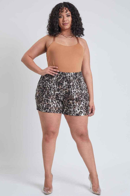 Plus Linen Shorts With Shirred Patch Pockets-ES2651LN