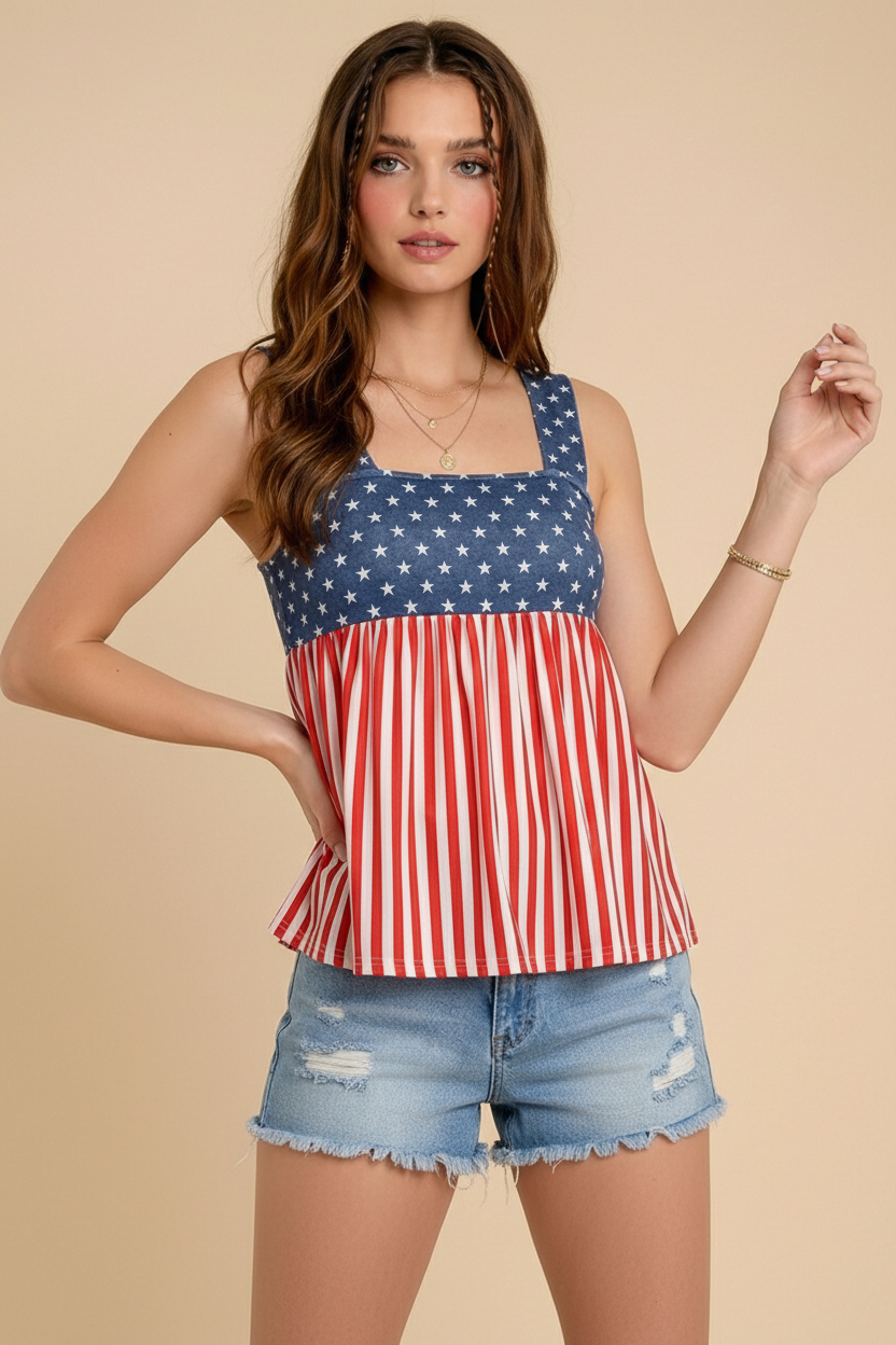 Patriotic American Flag Babydoll Tank Top