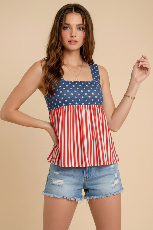 Patriotic American Flag Babydoll Tank Top