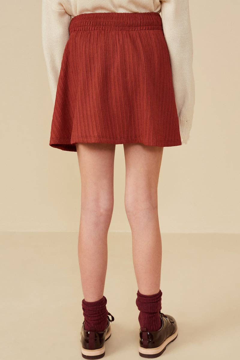 Girls Ribbed Knit Elastic Waist Skirt with Bow
