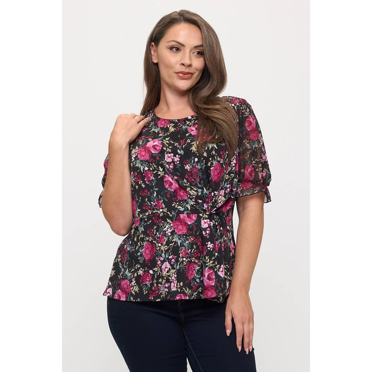 Floral Knot Blouse Plus Size, Plus Size, Womens, Floral Blouse, Top, Shirt, Women