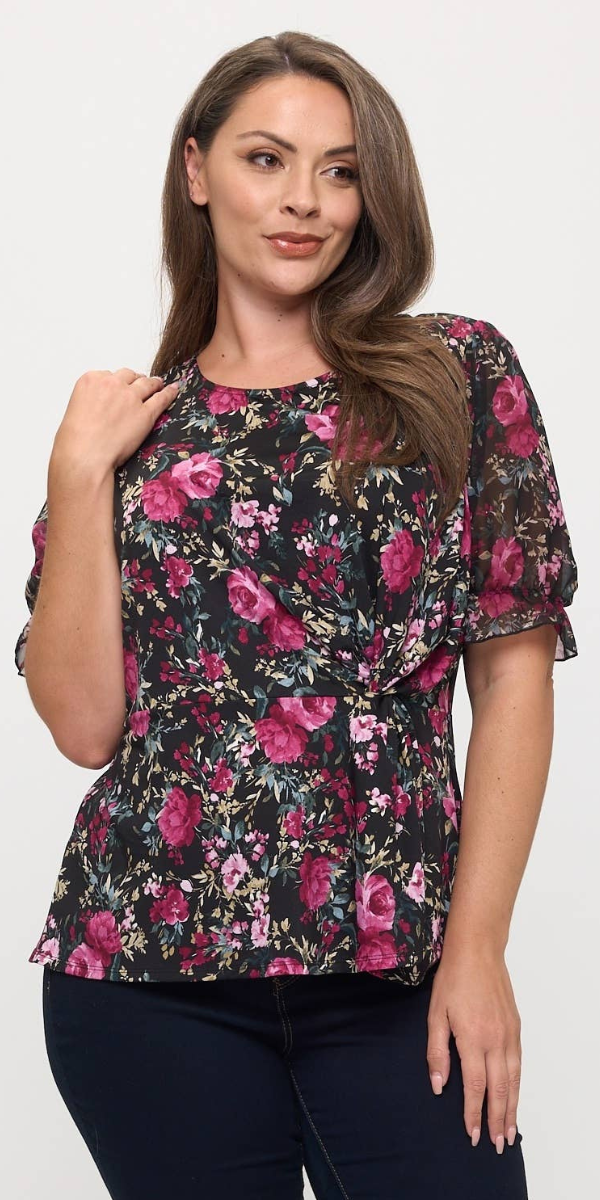 Floral Knot Blouse Plus Size