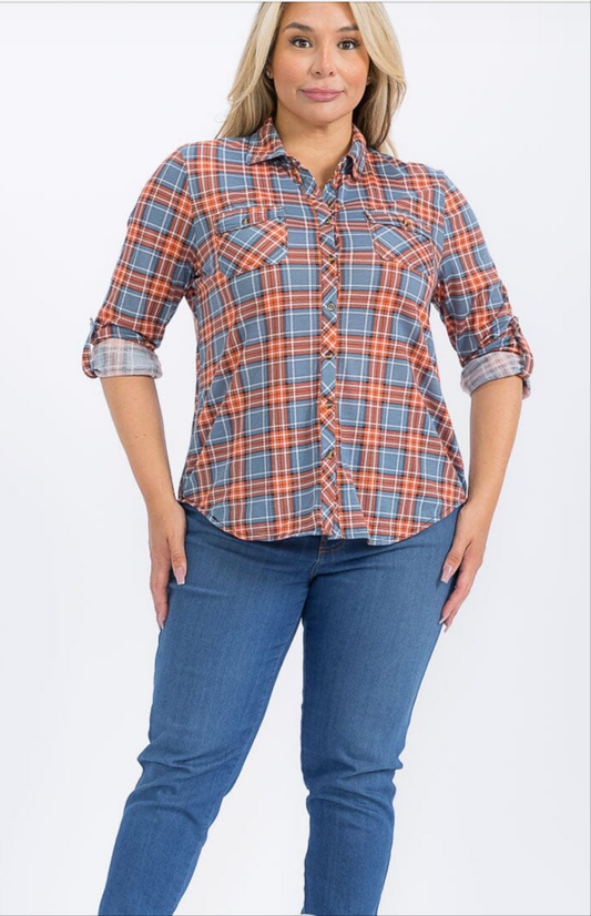 Plus Size Button up Plaid Shirt