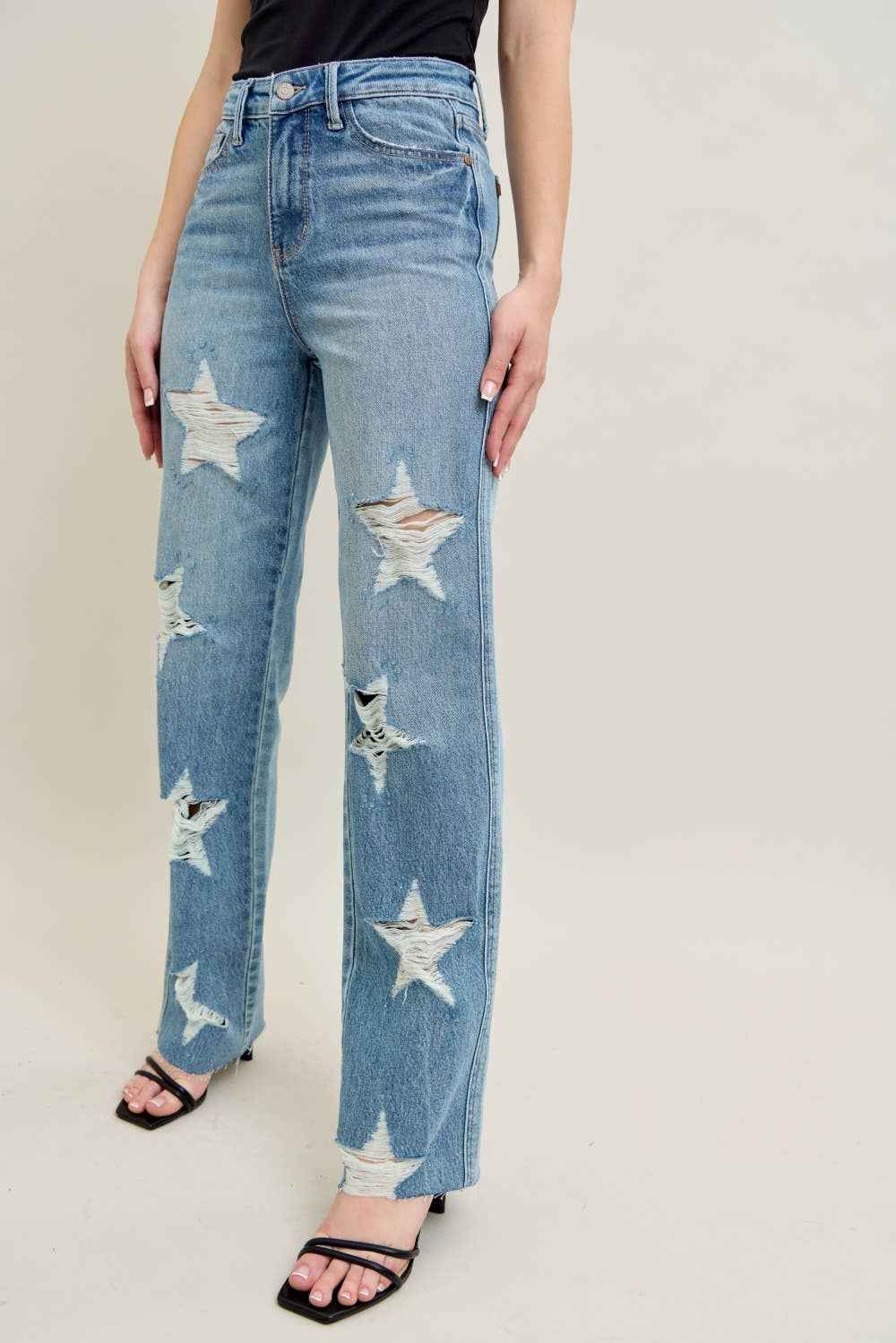 HW Rigid Magic Star Shaped Destroy 90's Straight, Judy Blue Star Jeans Straight Leg, Judy Blue, Jeans, Star, Straight, High Waist
