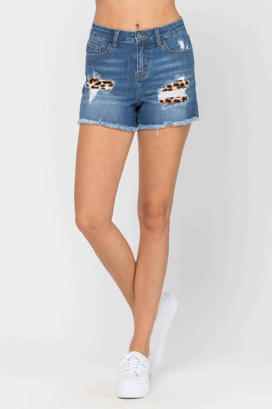 Mid-Rise Leopard Patch Shorts, XL Shorts, Shorts, Women, Women's