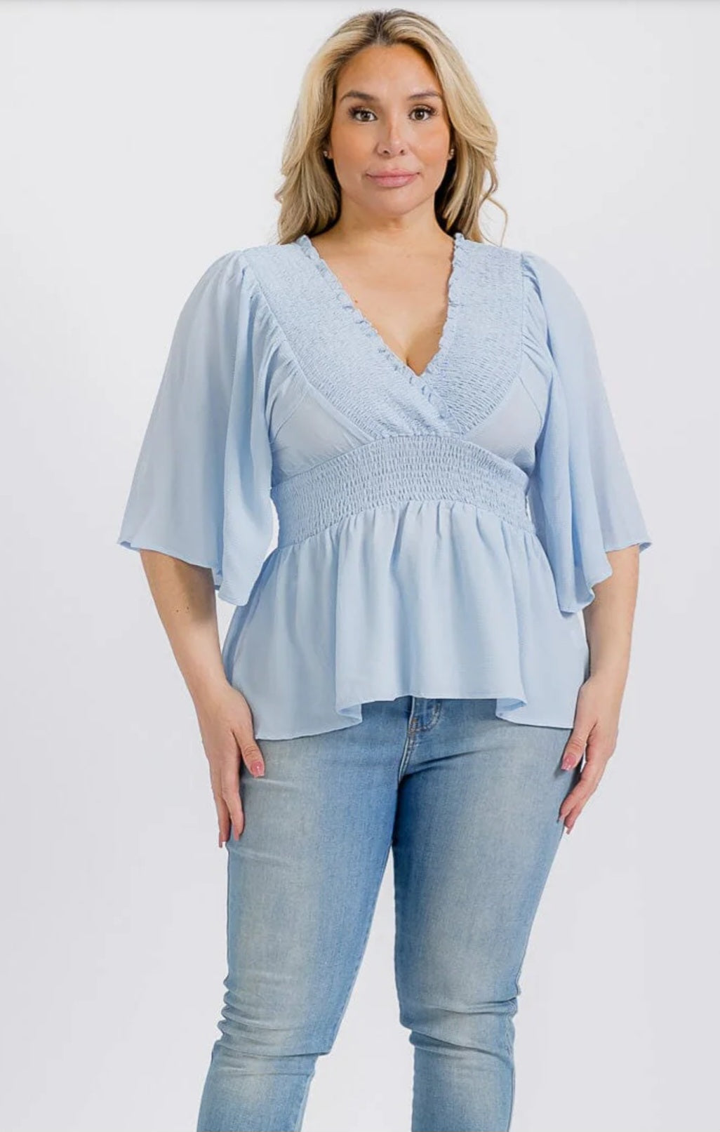 Plus Size Smock Waist peplum blouse