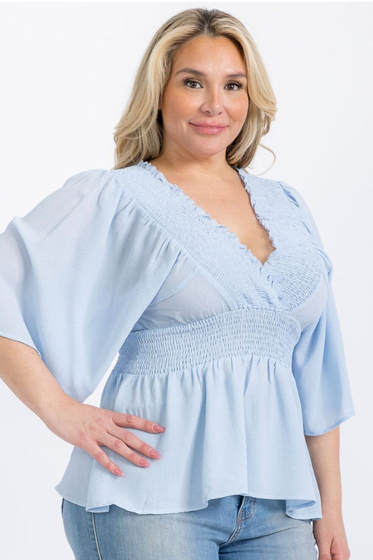 Plus Size Smock Waist peplum blouse