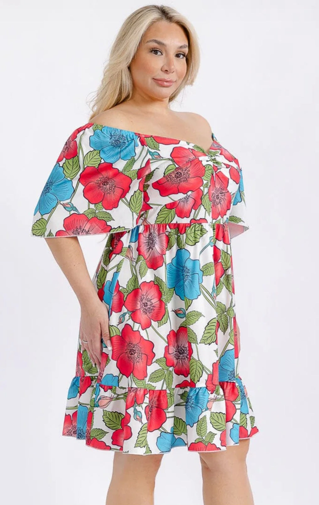 Plus Size Floral Fit and Flare Midi Dress