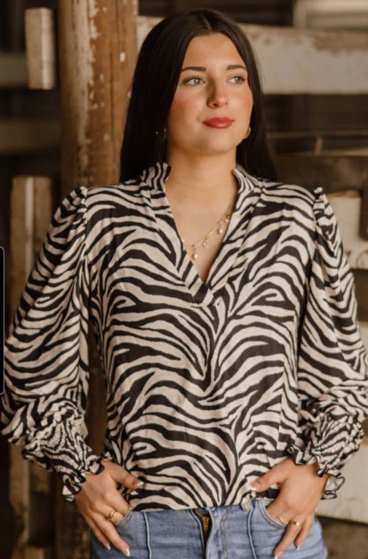 Sterling Kreek Canyon Call Top, Zebra Print, Blouse