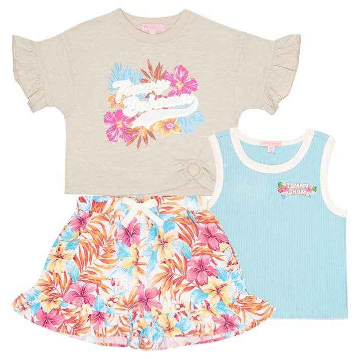 TOMMY BAHAMA Girls 3-Piece Short Set, girls, shorts, tank, crop top, tee, tshirt, t-shirt, outfit, short set