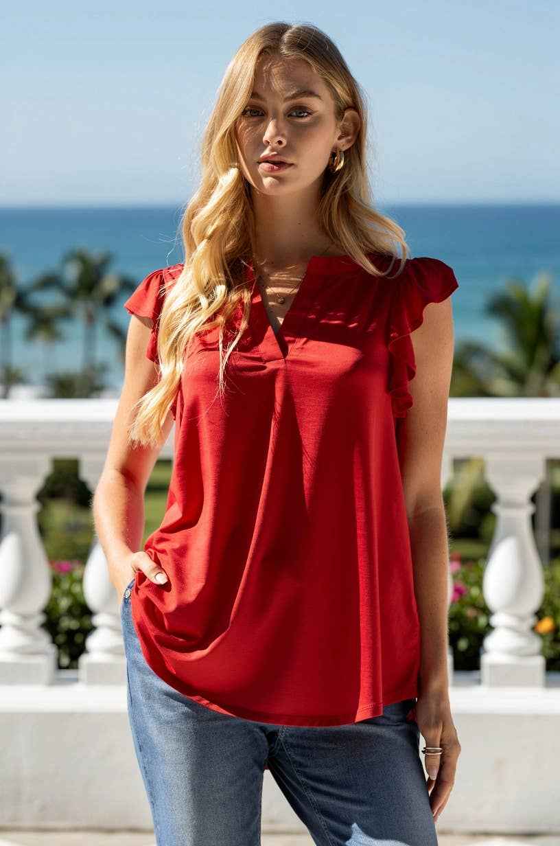 The Lizzy Flutter Top , Mandarin Collar Flutter Sleeve Lizzy Top, blouse, top, shirt