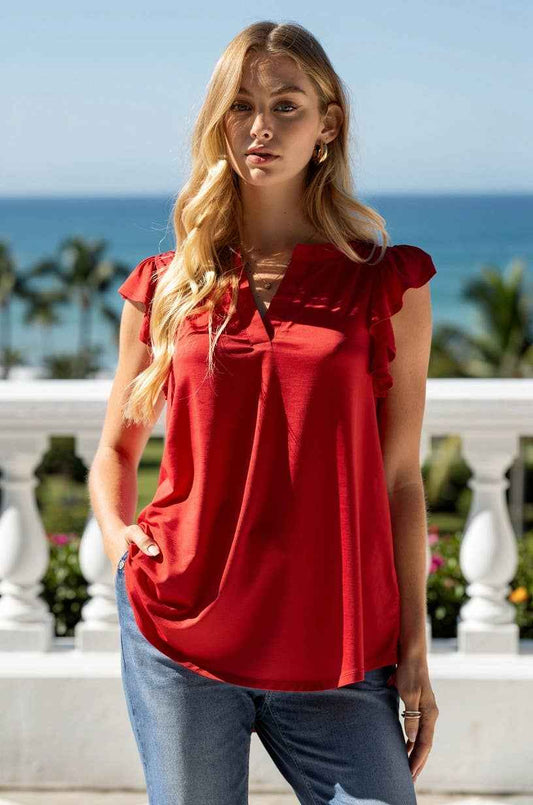 The Lizzy Flutter Top , Mandarin Collar Flutter Sleeve Lizzy Top, blouse, top, shirt