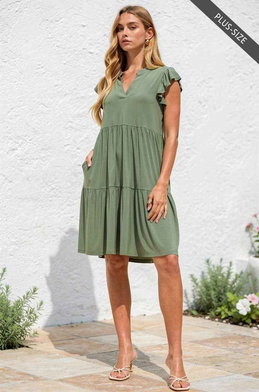 PLUS SIZE Flutter Sleeve Tiered Forever Dress, The Lizzy Forever Dress, plus size, dress, flutter sleeve, teiered