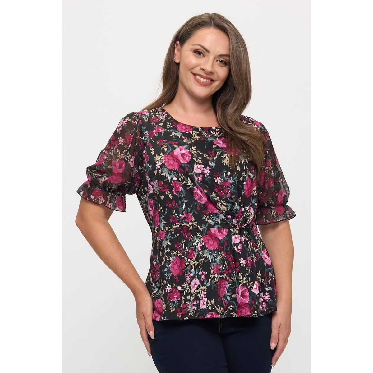 Floral Knot Blouse Plus Size