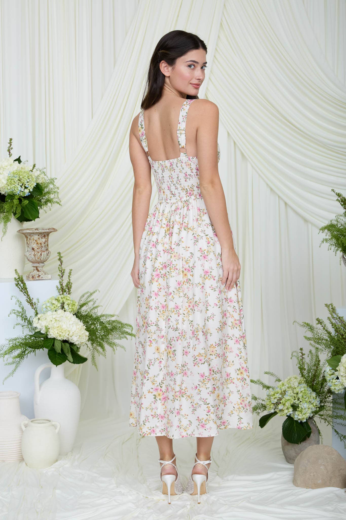 Floral Corset Sleeveless Midi Dress