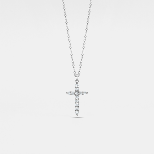 Sterling Silver Moissanite Cross Pendant Necklace