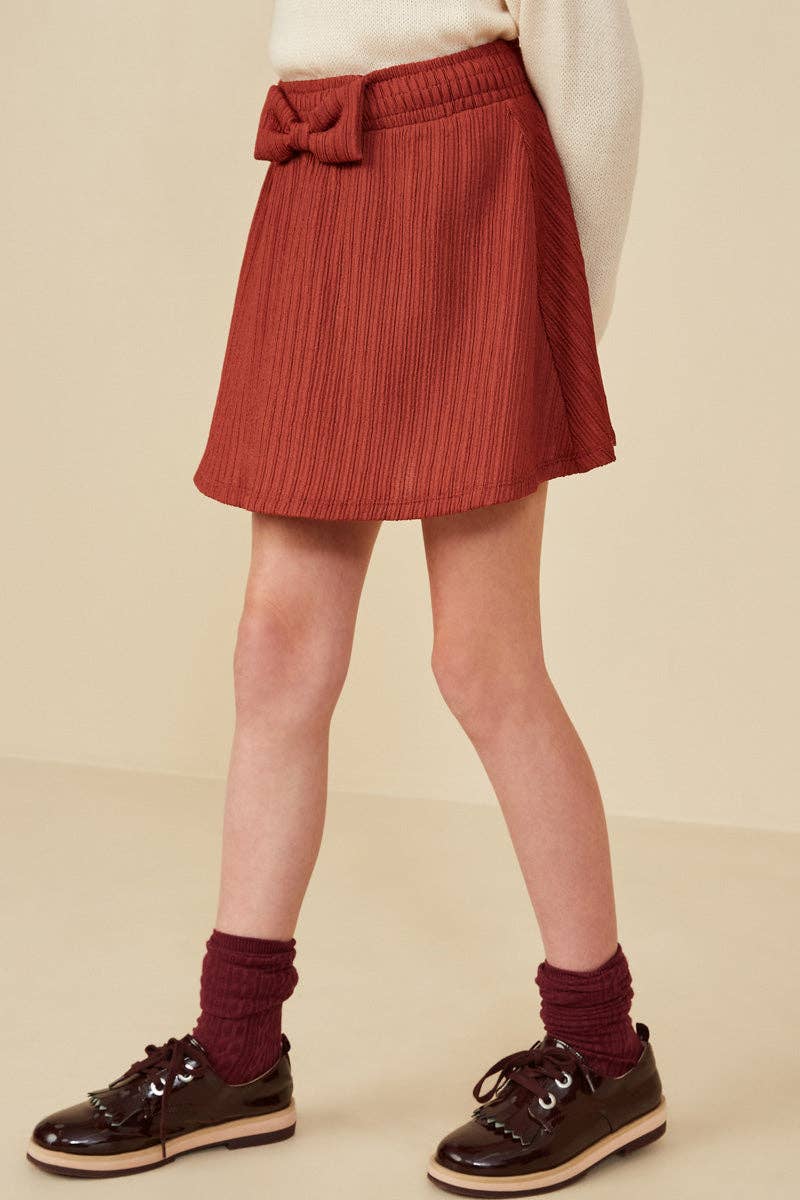 Girls Ribbed Knit Elastic Waist Skirt with Bow