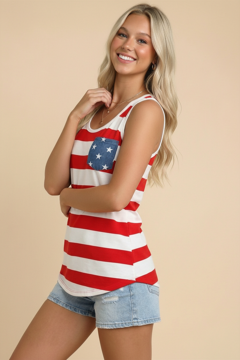 Patriotic Red and White Striped Tank Top