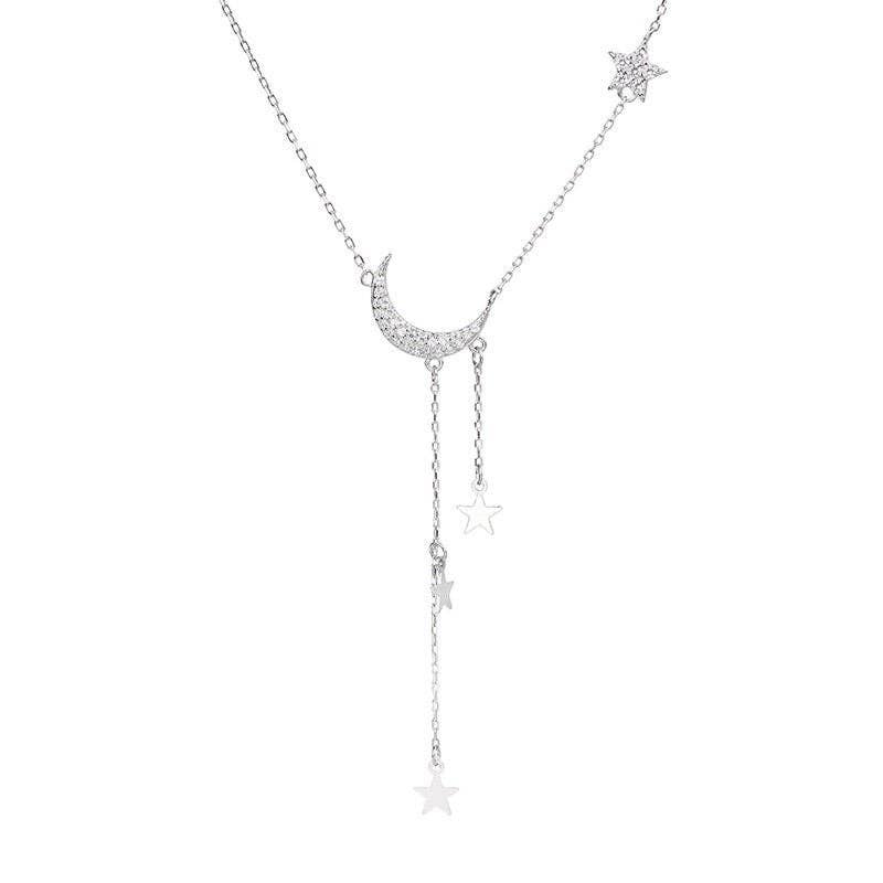 Moon Star Necklace in Sterling Silver