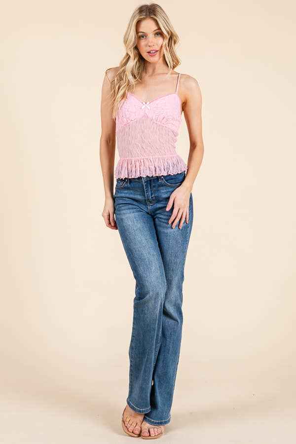 JC54651 - RUFFLE BOTTOM SATIN BOW CAMI