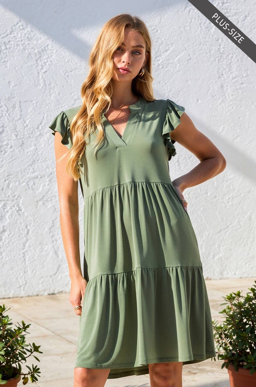 The Lizzy Forever Dress PLUS SIZE Flutter Sleeve Tiered Dress