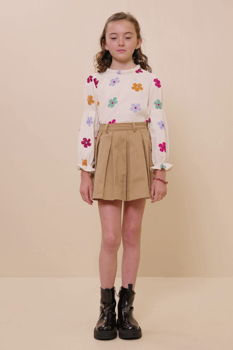 Girls Floral Print Gauze Peasant Top