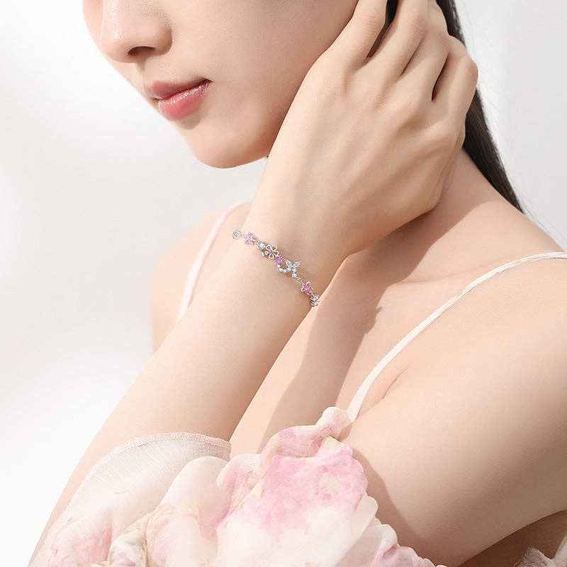 Cherry Blossom Butterfly Bracelet in 925 Sterling Silver