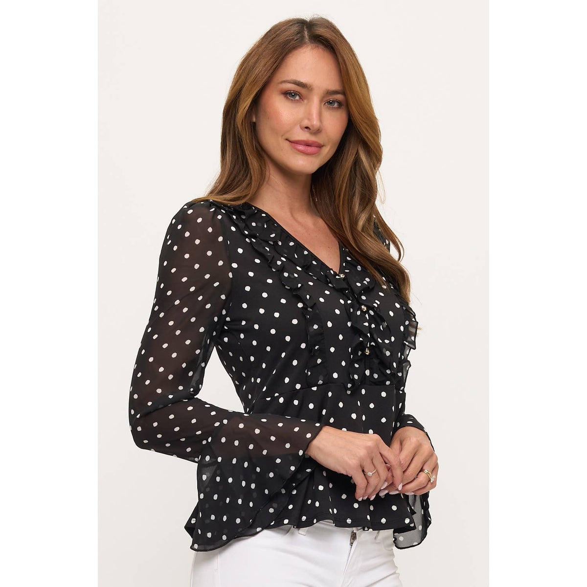 Bell Sleeve Polka Dot Peplum Top